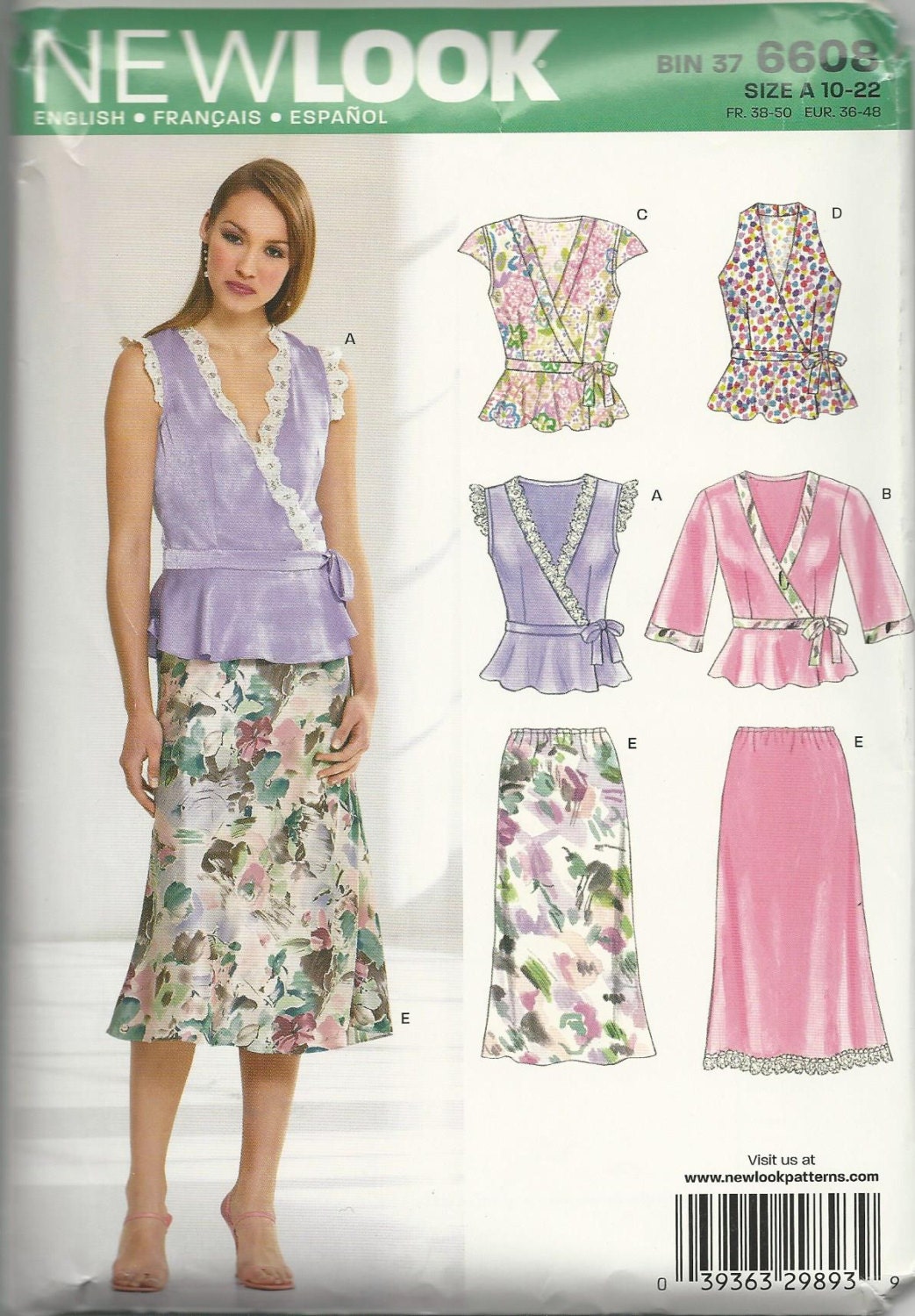 Blouse and Skirt Pattern, New Look pattern Ladies #6608 for a top and skirt
