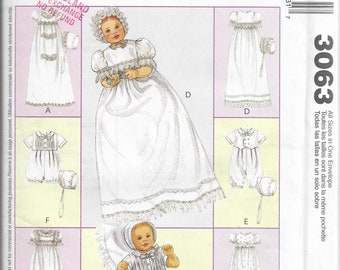 McCalls 3063 Express Yourself Sewing Pattern for Infants christening gown,  Romper, and Bonnett