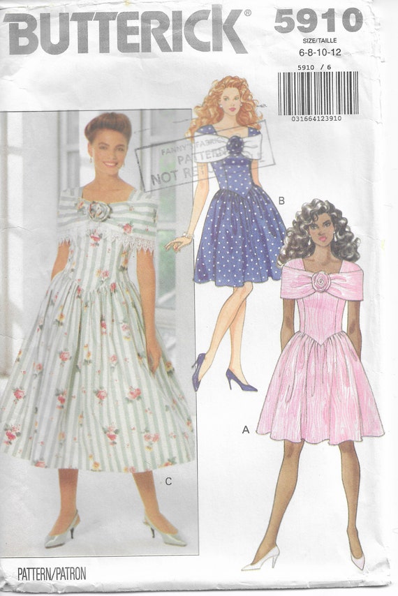 Ladies Dress Sewing Pattern, Butterick 5910 Vintage Misses Dress Pattern  size 6-8-10-12