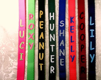 DOG LEASH PERSONALIZED , Embroidered , 1" , 3/4" & 5/8",, Wide Heavy  Nylon, ,,5 Feet long  ,, Monogrammed Dog Leashes , 11  Colors