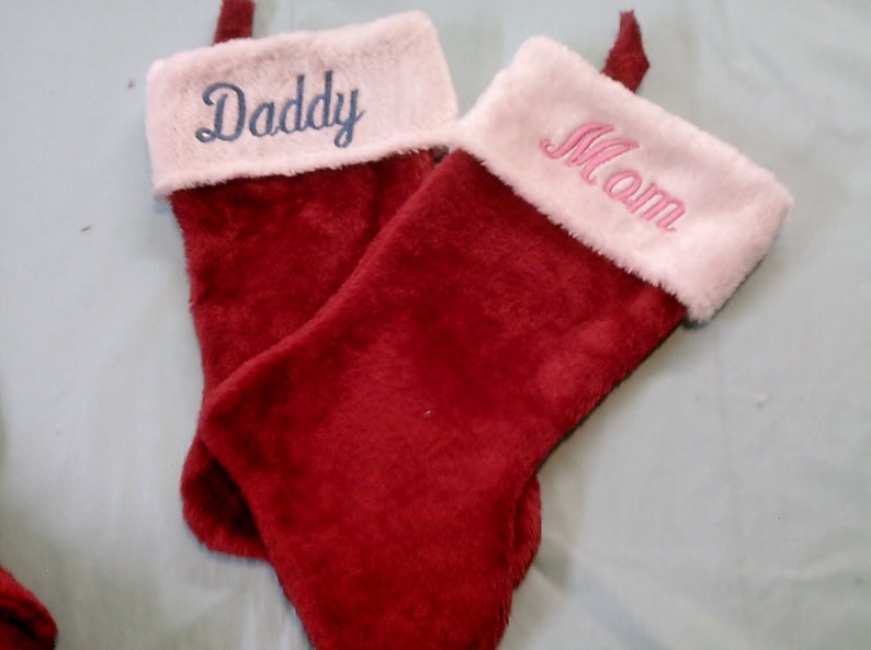 1 Day Processing ,Old Fashion Monogrammed Plush Red & White Christmas Stockings, Personalized Embroidered Christmas Stockings Embroidered image 3