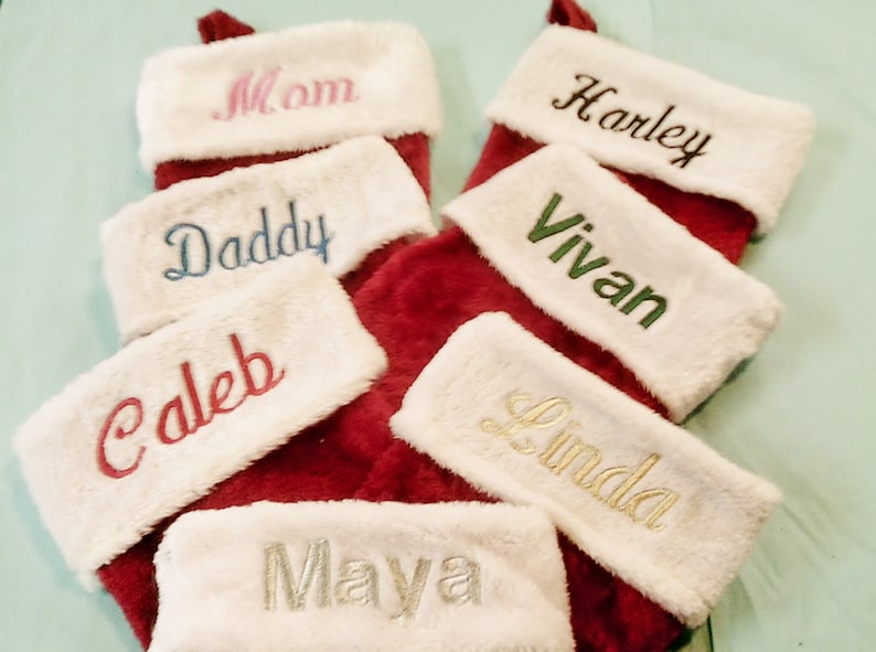 1 Day Processing ,Old Fashion Monogrammed Plush Red & White Christmas Stockings, Personalized Embroidered Christmas Stockings Embroidered image 1