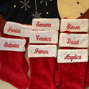 1 Day Processing ,Old Fashion Monogrammed Plush Red & White Christmas Stockings, Personalized Embroidered Christmas Stockings Embroidered image 2