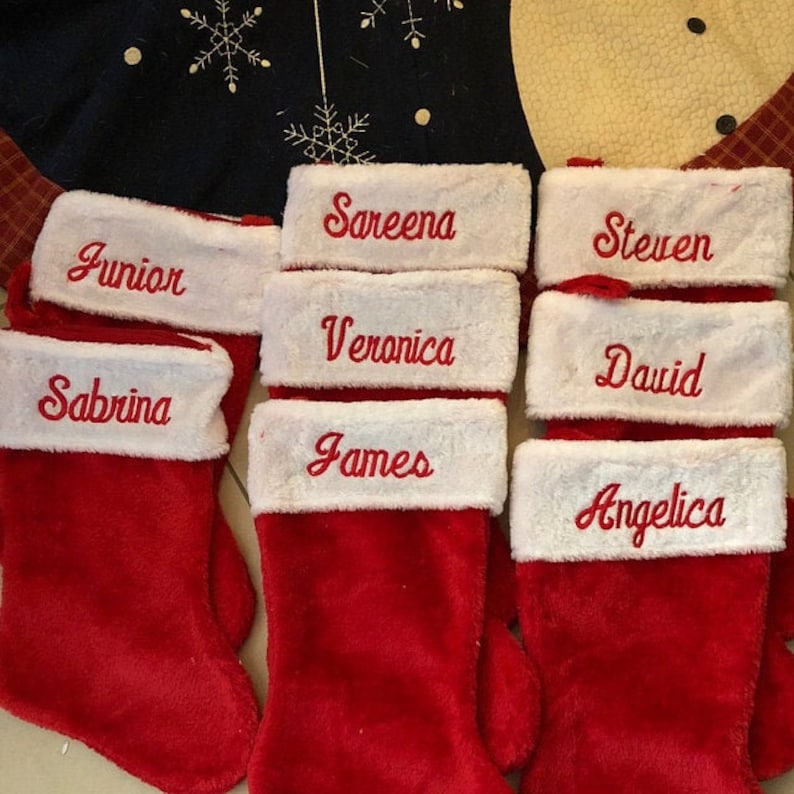 1 Day Processing ,Old Fashion Monogrammed Plush Red & White Christmas Stockings, Personalized Embroidered Christmas Stockings Embroidered image 2