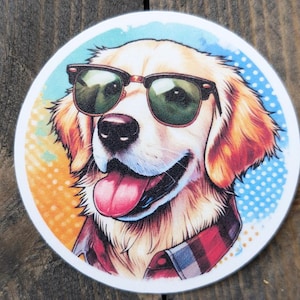 Un chien avec des lunettes de soleil ????|Taureau, shih tzu, golden retriever, caniche, berger allemand | bloc-notes, ordinateur portable, bouteille d'eau | Vinyle, imperméable