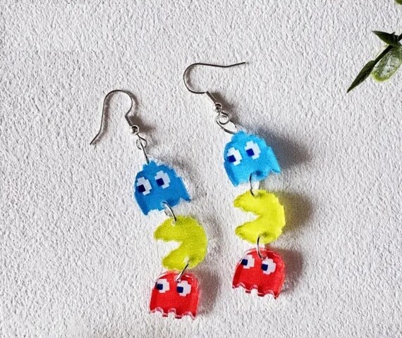 Retro 8-Bit Pac-Man Earrings Pair (Set of 2) High… - image 3