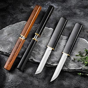 Pair of 2 Interlocking Blade Knives - Each Handle Is A Sheath For The Other! Hand Designed Stainless Steel Blades Tanto Kitchen Knife Set