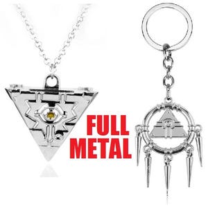 Custom Full Metal Yu-Gi-Oh Millennium Puzzle Pyramid Necklace & Millennium Ring Pendant Key Chain Handmade Set Yugioh Cosplay Eye Keychain