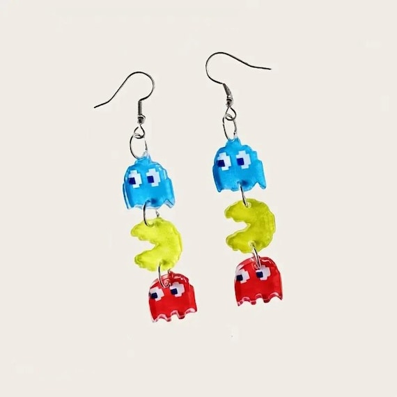 Retro 8-Bit Pac-Man Earrings Pair (Set of 2) High… - image 1