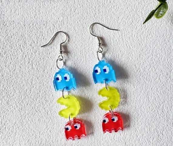 Retro 8-Bit Pac-Man Earrings Pair (Set of 2) High… - image 2