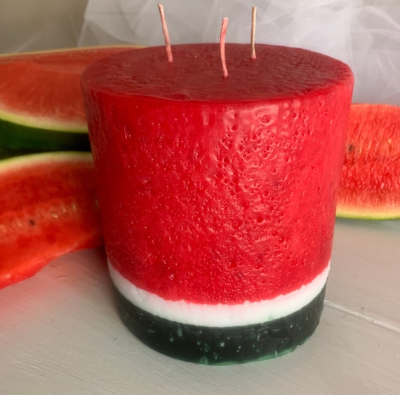 Watermelon Three Wick Pillar Candle 5" X 5.5"