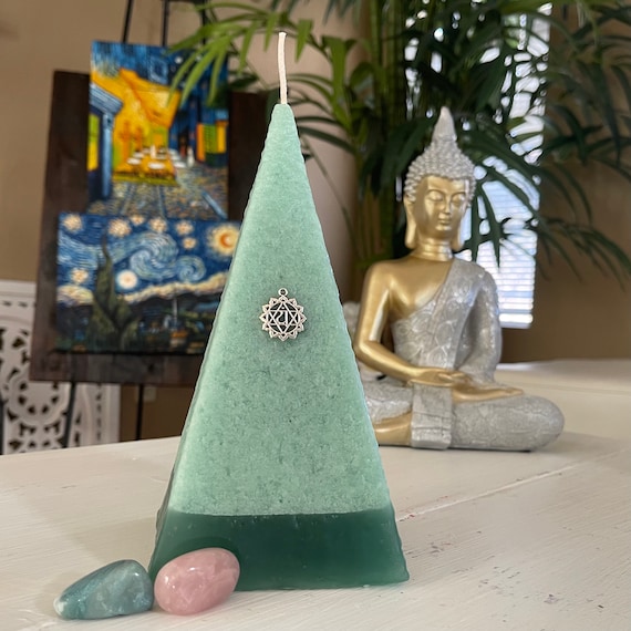 Pyramid Heart Chakra Green Candle
