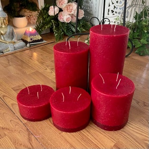 Red Three Wick Pillar Candles - Set of Five