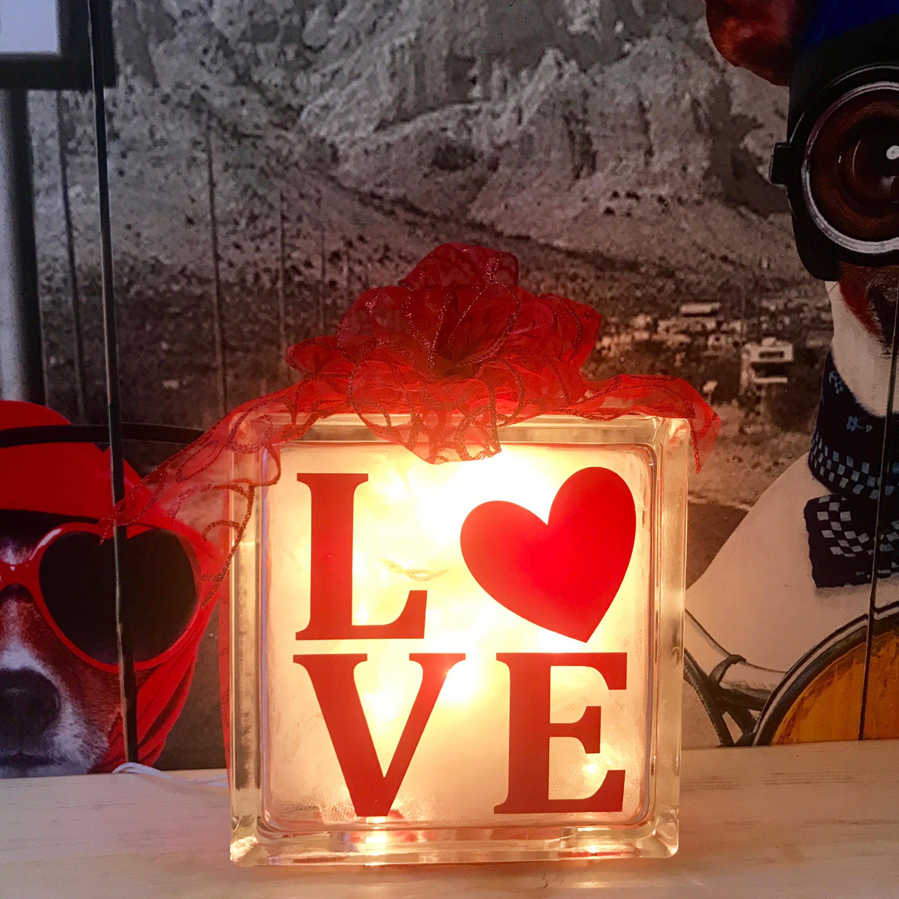 Love Large Glass Block Light Etsy