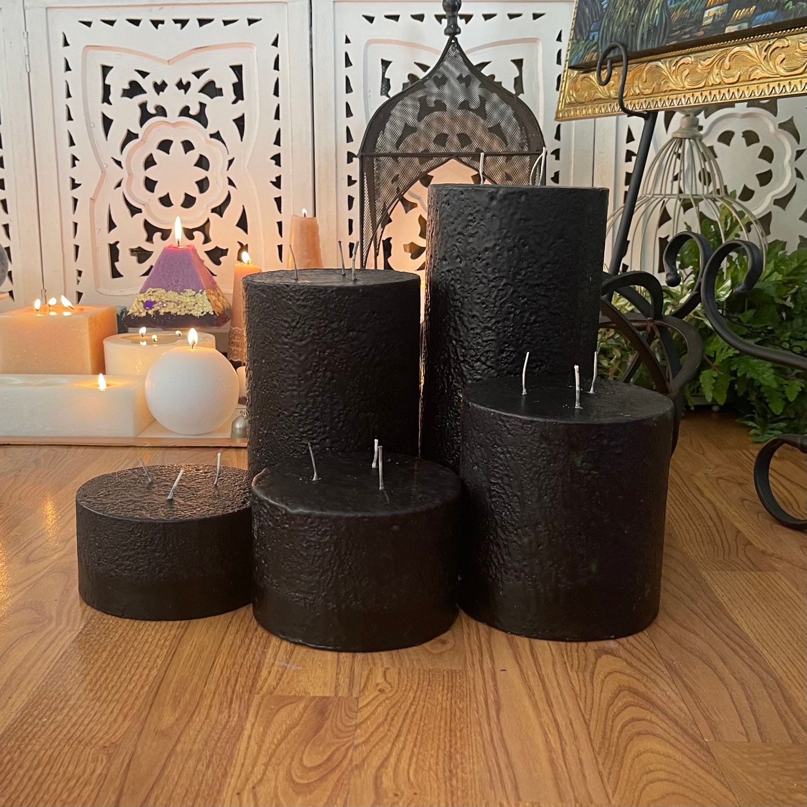 Black Three Wick Pillar Candles Set of Five Etsy