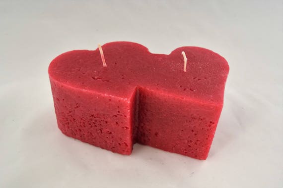 Double Heart Pillar Candle - Red