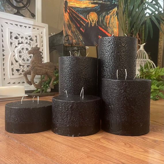 Black Three Wick Pillar Candles - Set of Five