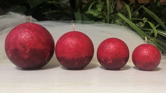 Set Of 4 Dark Red Sphere Ball Candles Etsy