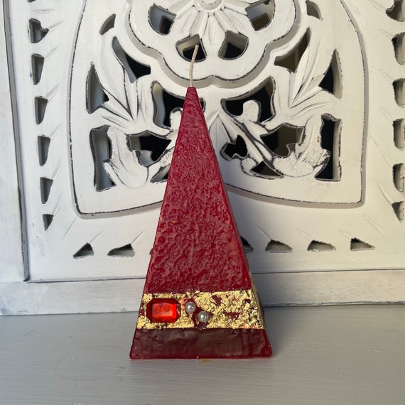 Red Artisan Pyramid Shaped Candle