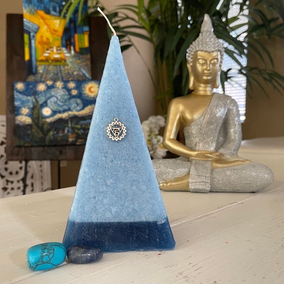 Pyramid Throat Chakra Light Blue Candle