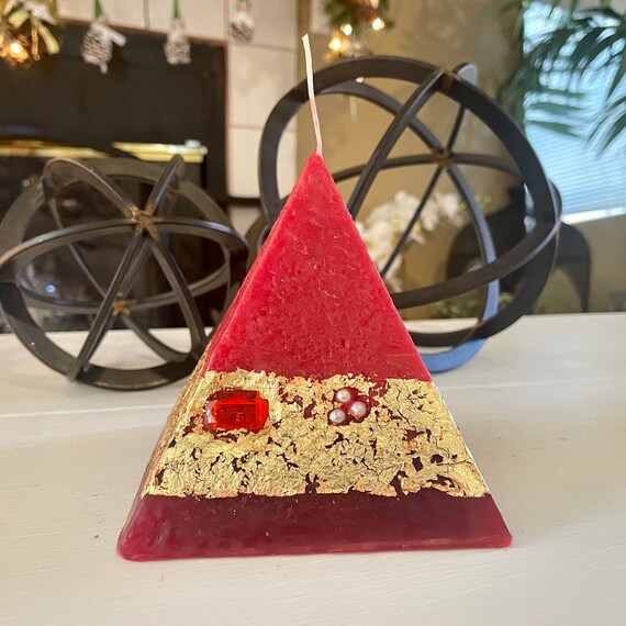 Artisan Pyramid Shaped Candle - Ruby Red