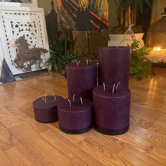 Purple Three Wick Pillar Candles - Set of Five