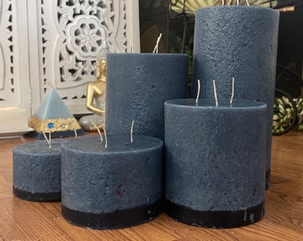 Blue Three Wick Pillar Candles - Set of Five
