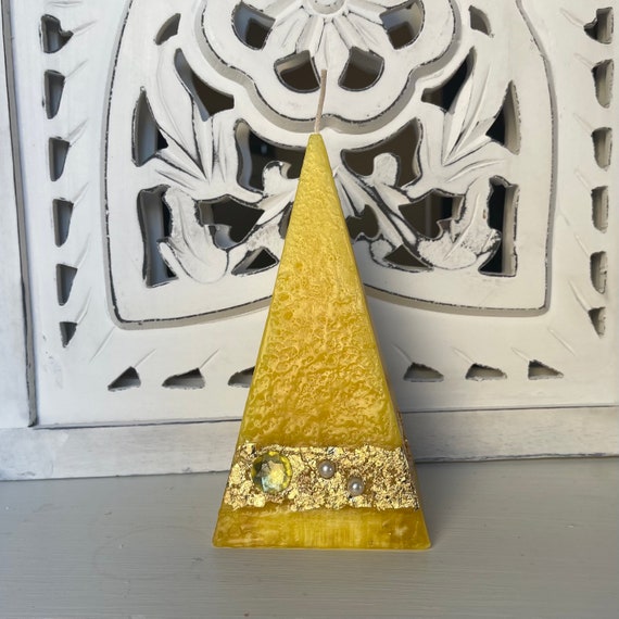 Yellow Artisan Pyramid Shaped Candle