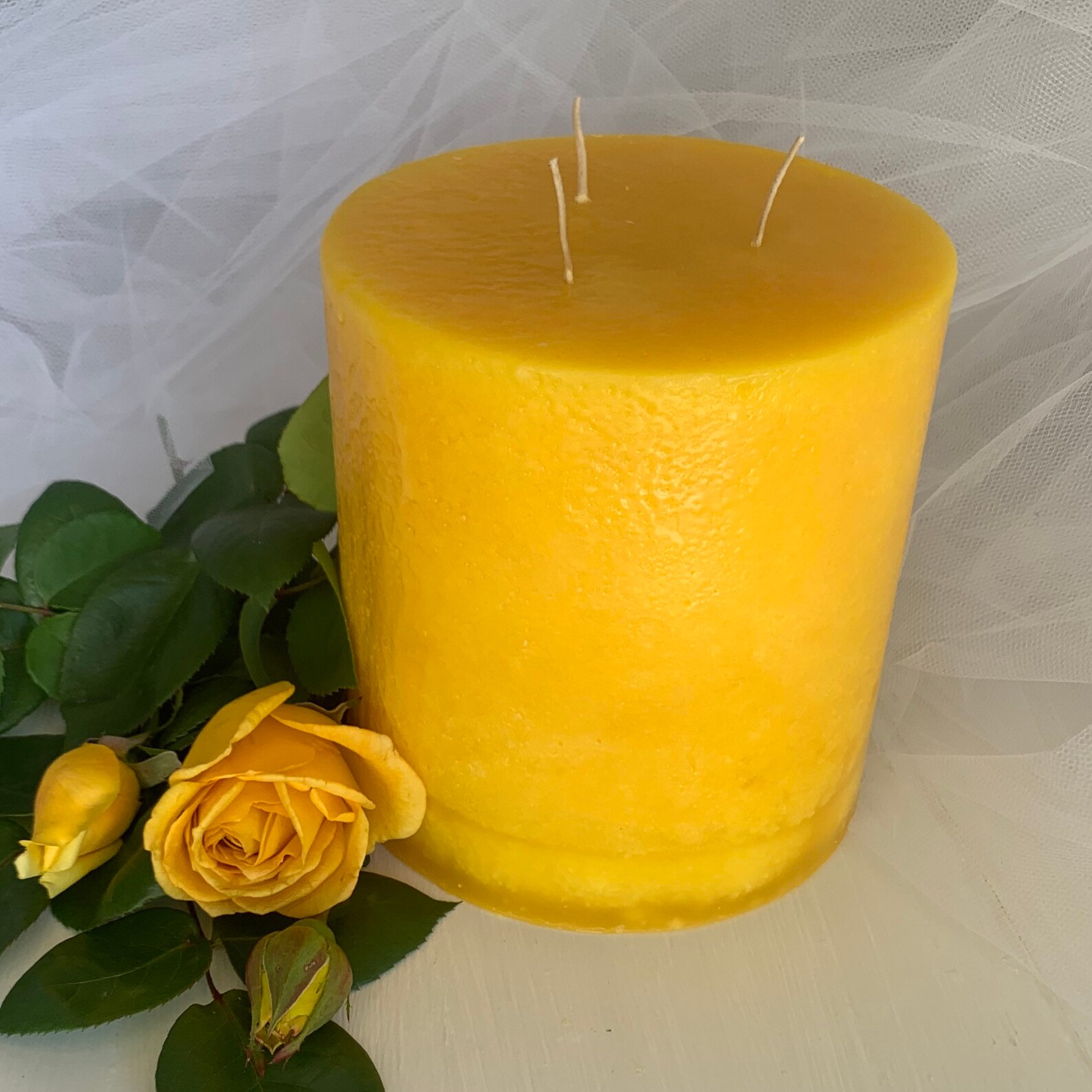 Yellow Three Wick Pillar Candle Medium Etsy