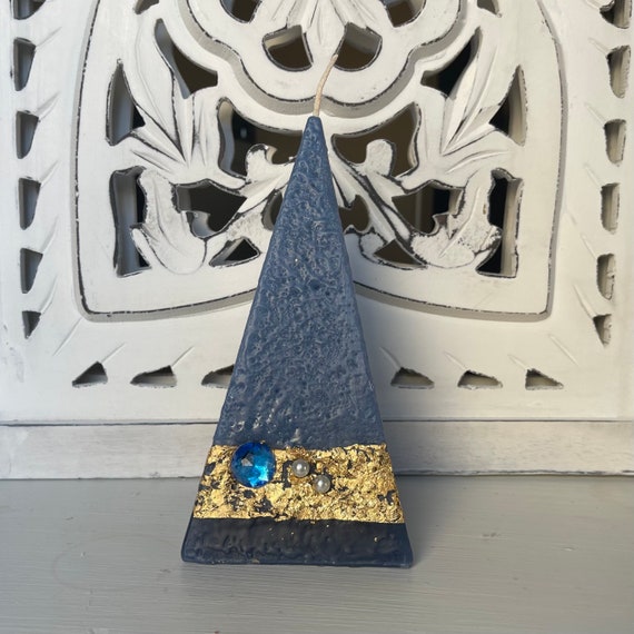 Blue Artisan Pyramid Shaped Candle