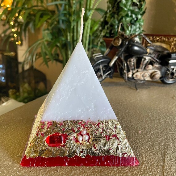 Artisan Pyramid Shaped Candle - Red and White