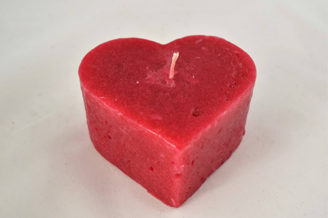 Small Heart Pillar Candle Red Etsy