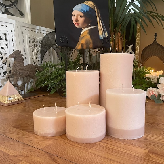Beige Three Wick Pillar Candles - Set of Five
