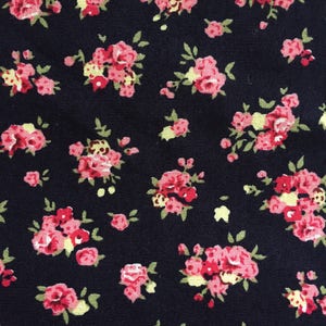 Navy blue and pink floral fabric cotton poplin fabric UK