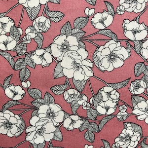 Rose Pink and white floral Rose and Hubble  100% cotton poplin fabric UK