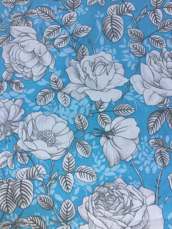 Blue and White Floral Fabric Cotton Poplin Fabric UK | Etsy