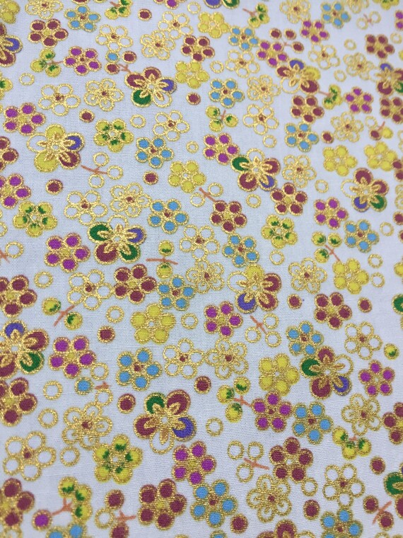 Gold Yellow And Red Kimono Print Cotton Poplin Fabric Rose Etsy