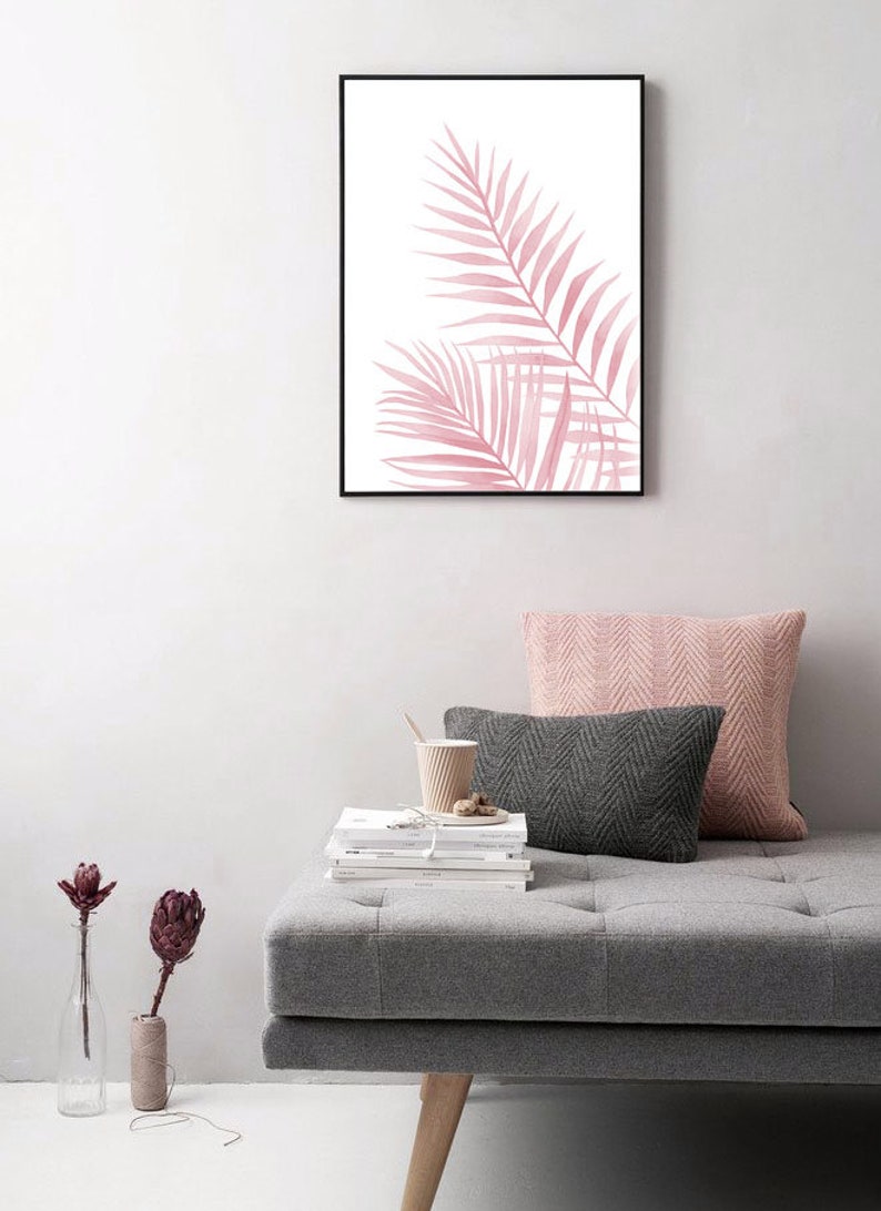 Pink Leaves Pink Palm Art Girl Pink Wall Decor Girls Room Etsy
