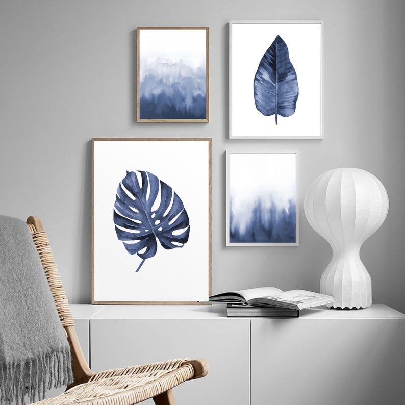 Blue abstract poster Watercolour art set Blue wall decor Etsy