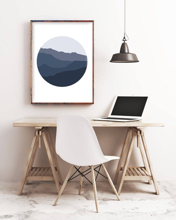 Blue Mountain Poster Minimalist Nature Art Landscape Wall Etsy