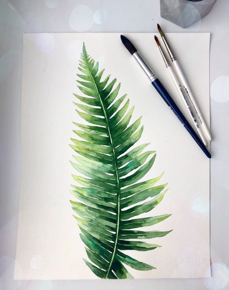 Farn Aquarell Malerei Pflanze Original Aquarell Ast Etsy