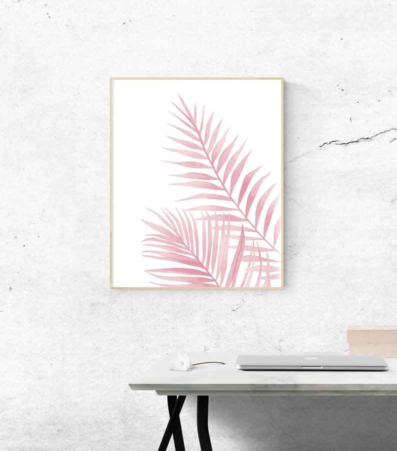 Pink Leaves Pink Palm Art Girl Pink Wall Decor Girls Room Etsy