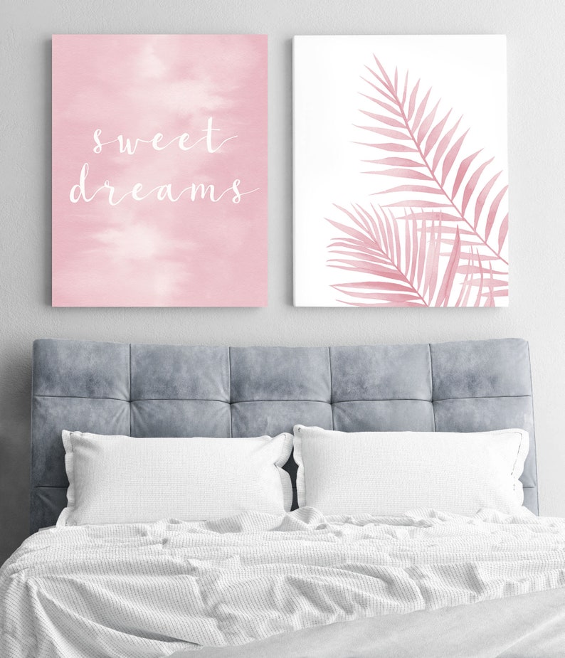 Pink Leaves Pink Palm Art Girl Pink Wall Decor Girls Room Etsy