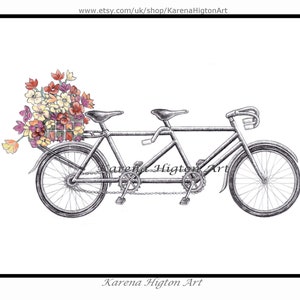 Tandem Fahrrad Druck Digital Download Datei Farbe Blumenkorb Design Herbst Hochzeit Einladungen Briefpapier Printable