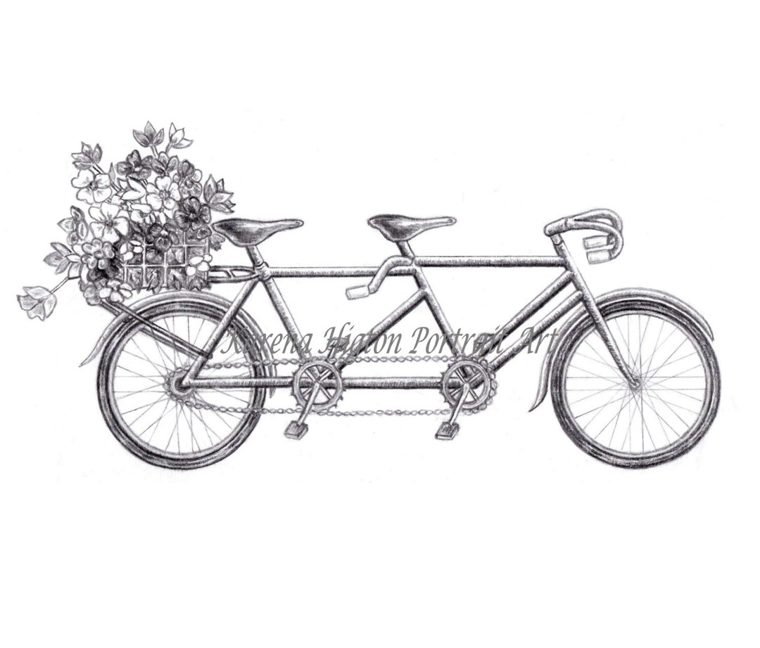 Tandem Bike Print Digital Download File Flower Basket Design Wedding ...