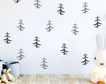 Scandinavian Pine Tree Pattern Wall Decals, Pine Tree Wall Stickers, Woodland Nursery Wall Stickers, Forest Wall Decor, Nature Trees Pattern