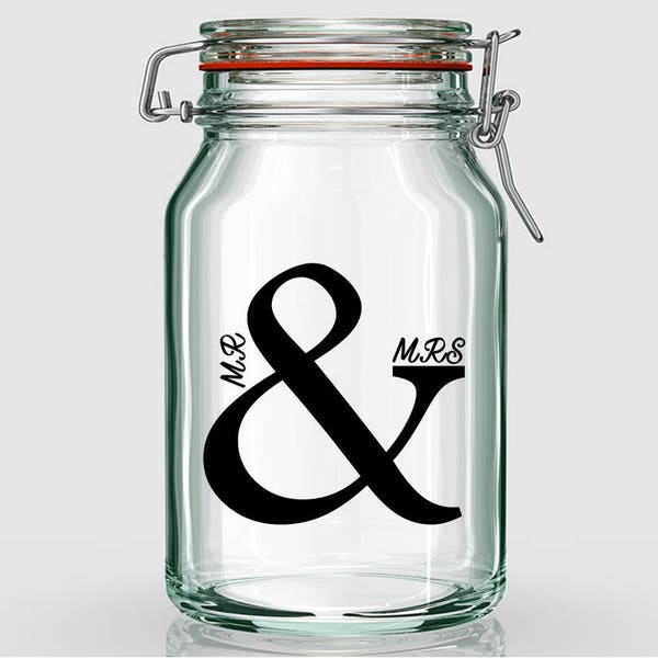 Mr and Mrs decal, Mr & Mrs mason jar sticker, Wedding vinyl sticker, Wedding jar decal, DIY wedding jar decal, Wedding glass sticker