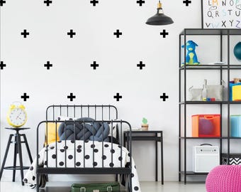Plus Sign Wall Decals: 70 Swiss Cross Stickers, Scandinavian Decor