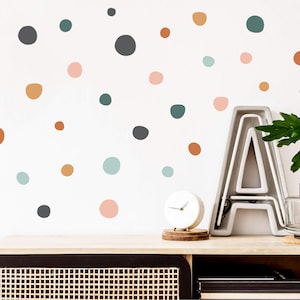 Earth Tones Polka Dot Wall Stickers, Boho Hand Drawn Polka Dots Wall Decals, Muted Colours Nursery Wall Decor, Neutral Kids Room Stickers