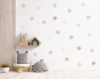 Pack of 120 Boho Watercolour Star Wall Stickers, Neutral Watercolour Star Wall Decals, Pink Star Nursery Wall Stickers, Playroom Decor
